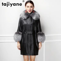 real fur coat female fox fur collar genuine leather jacket winter sheepskin coat women clothes 2020 tops windbreaker zt4097