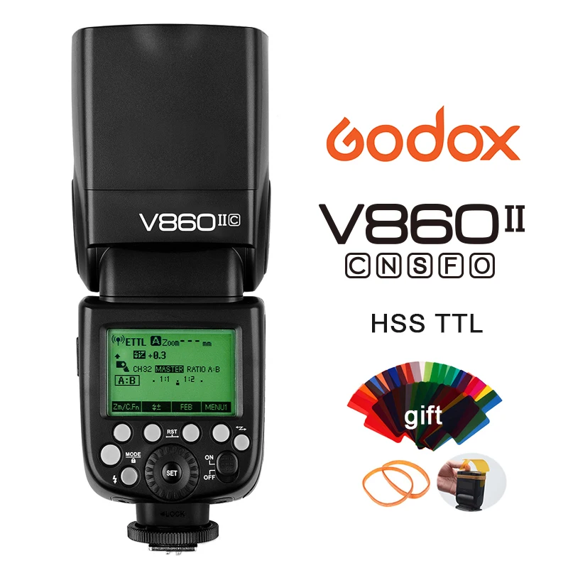 Вспышка для камеры Godox V860II GN60 HSS TTL вспышка Canon Nikon Sony Olympus Fujifilm синхронизатор |