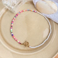 colorful pearl rice beads fish line choker necklace bohemia summer beach party for women girls fashion jewelry party gifts