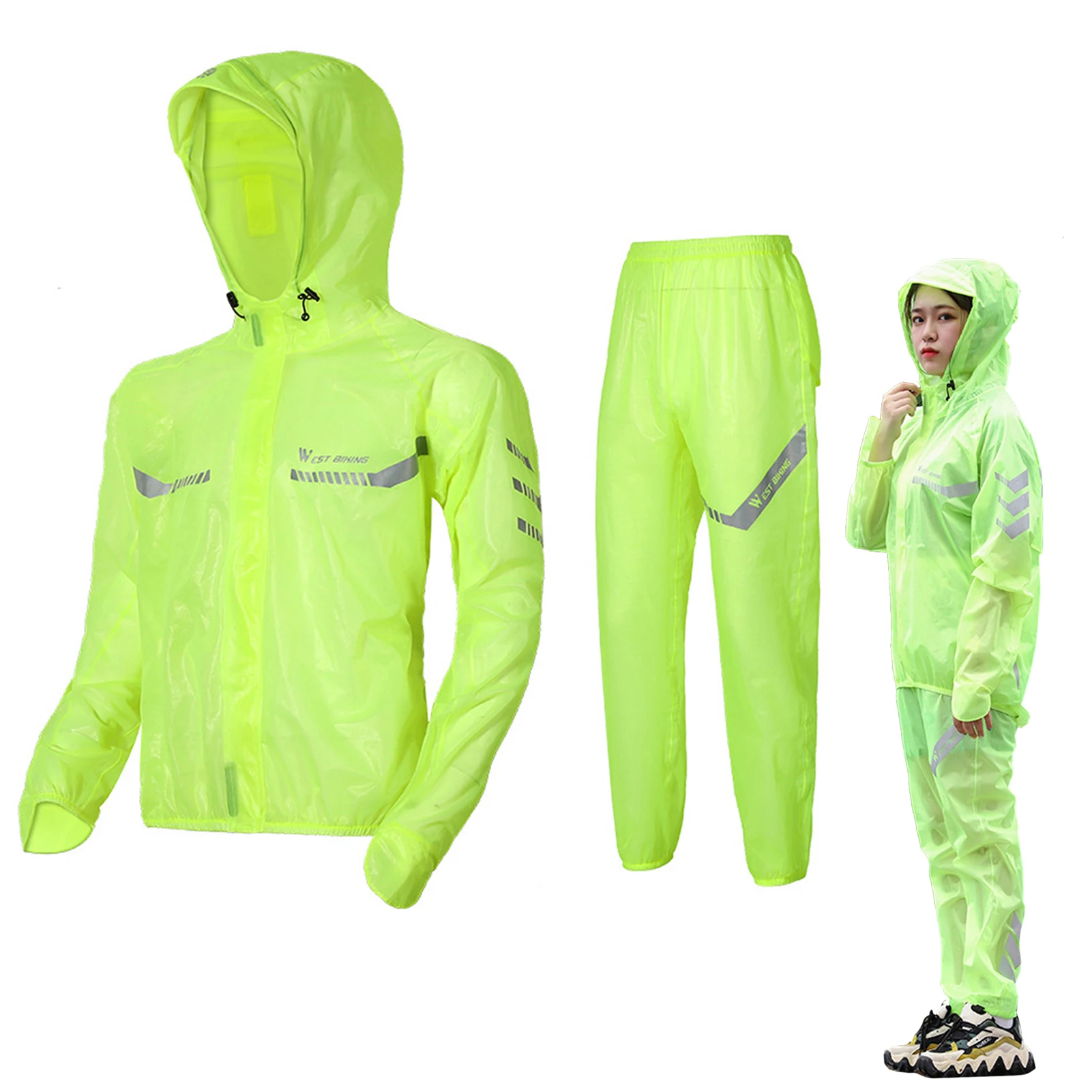 

1 Set Cycling Rain Suit Breathable Water Protective Riding Equipment Raincoat Reflective Pants Suit Bicycle Clothing