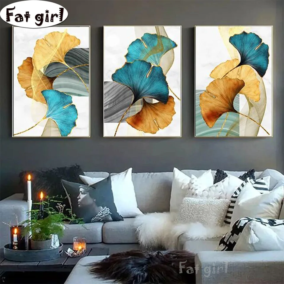 

Abstract art ginkgo leaf full diamond Painting cross stitch 5d diy embroidery square round mosaic Hand drill home art