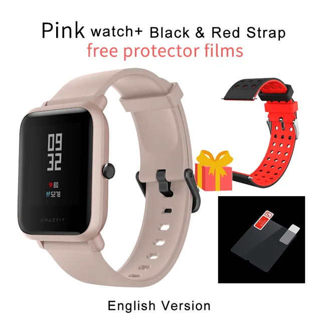 pink a black strap 1 год гарантии Amazfit Bip Lite Смарт-часы, глобальная версия, 45 дней Срок службы батареи 3ATM в соответствии со стандартом водонепроницаемости Smartwatch для Xiaomi - Цвет: pink a black strap