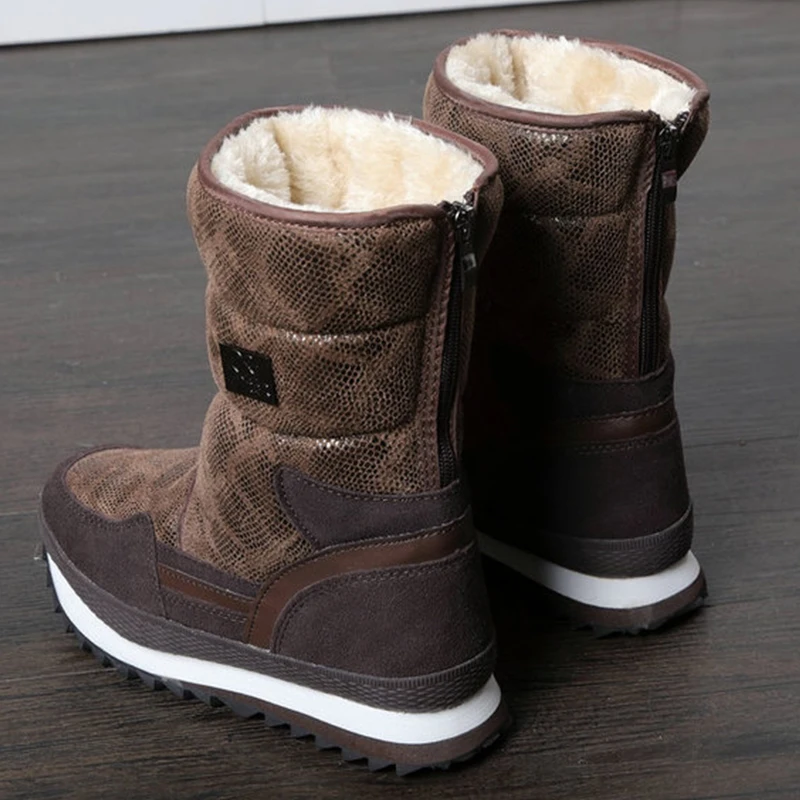 Питоновый узор женские зимние ботинки легкая одежда на молнии сапоги до середины