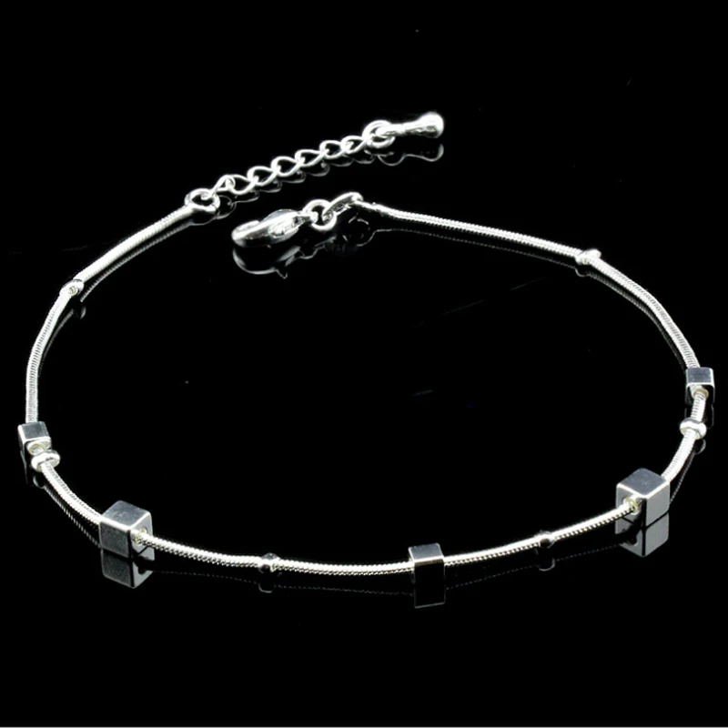 

1PC Anklet 100% New and high Quality 925 Silver Plated Cube Chain Anklet Bracelet Barefoot Sandal Beach Foot Jewelry
