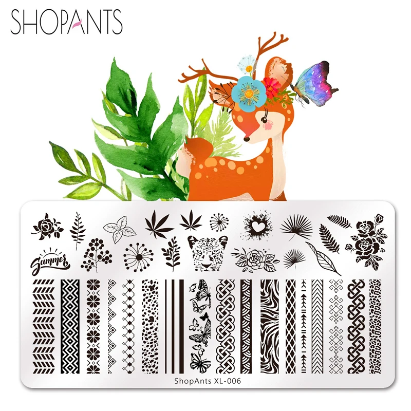 Пластины для тиснения ногтей леопардовые полосатые Розы Листья сердечные