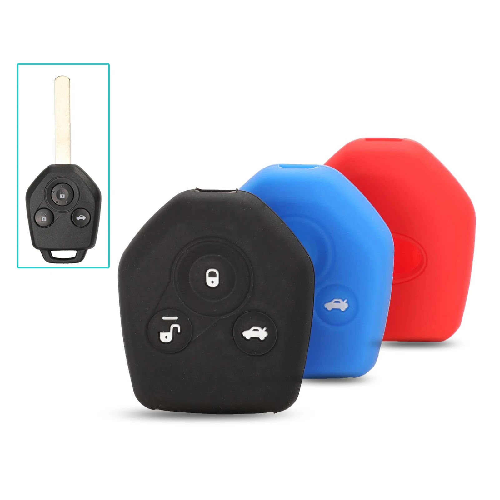 

jingyuqin 3 Buttons Car Key Silicone Cover Fob For Subaru Forester Impreza Legacy Outback XV Smart Key Case Protect Holder