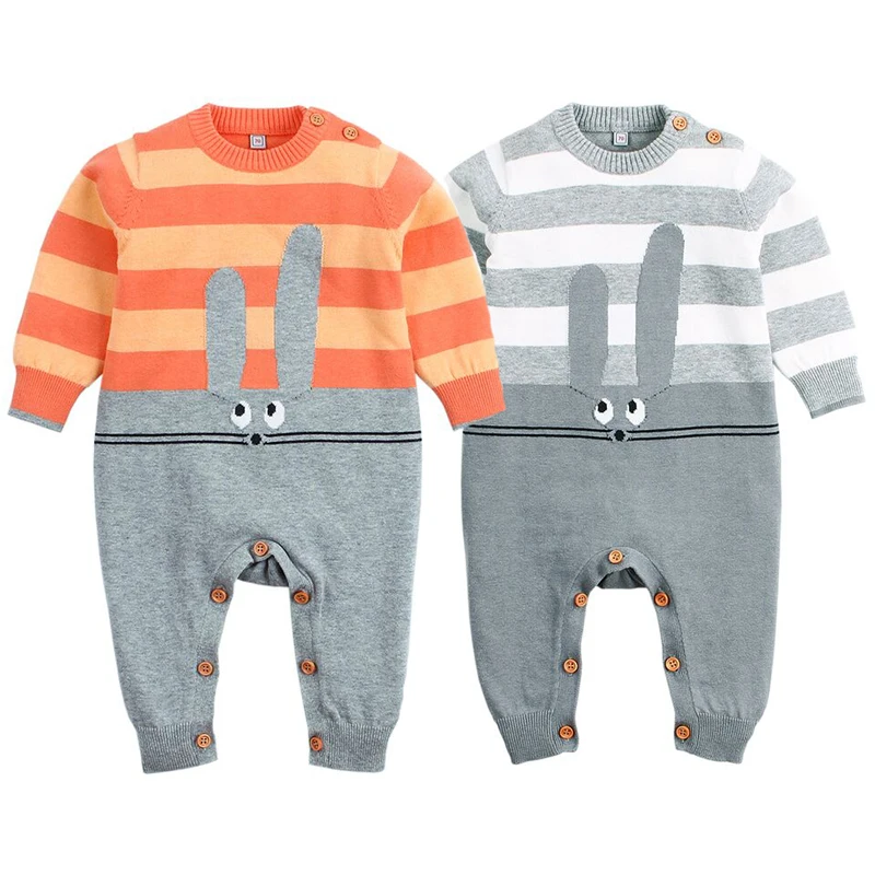 Модный детский комбинезон в полоску с забавным мультяшным медведем трикотажные