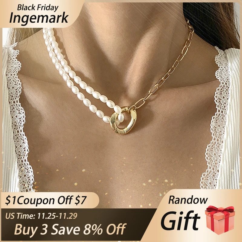 

Ingemark винтажное уникальное ожерелье с цепочкой из искусственного жемчуга для женщин Свадебное ожерелье в стиле стимпанк и Готика