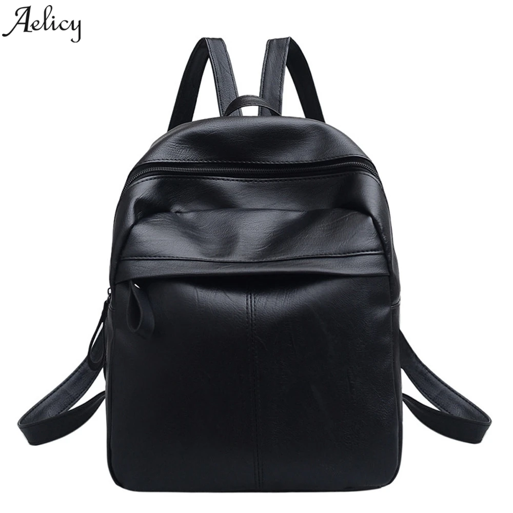 Женская кожаная школьная сумка для студентов на плечо дорожный рюкзак Черная