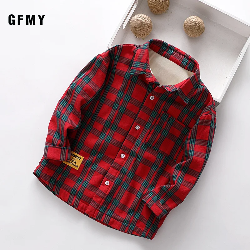 GFMY/2019 г. Зимняя модная бархатная рубашка в клетку с длинными рукавами из 100% хлопка