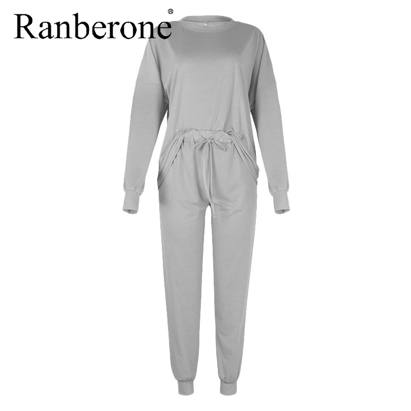 Ranberone Women Tracksuit Oversized Female Sweatshirt Elasticated Trousers Set Fall Winter Outfits Fashion Solid Sweatsuits 2020