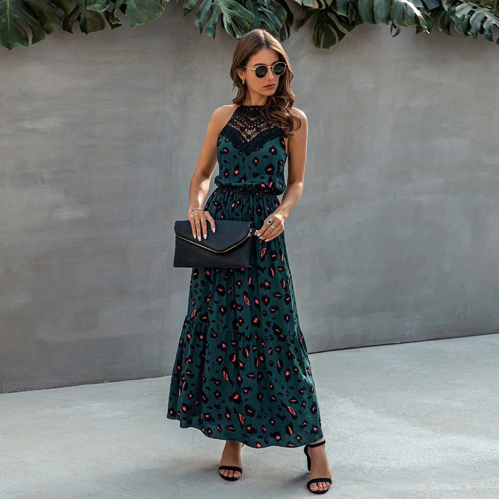 2020 New Summer Women Dress Floral Printed Boho Maxi Elegant Ladies Beach Sundress Sexy Hollow Out Lace vestidos Q30 | Женская одежда