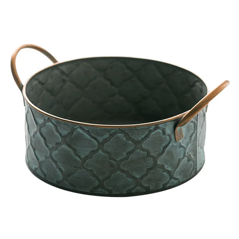 

Iron Bread Basket Retro Antique Style Family Metal Storage Basket Fruit Container Fried Vintage Tray With Handle Decoration ZM