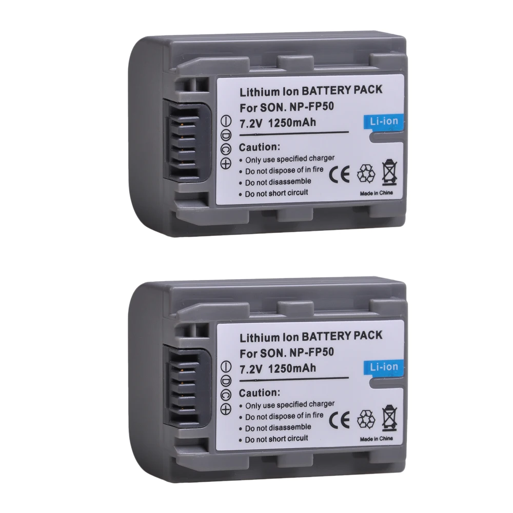 

2Pc 1250mAh NP-FP50 NP FP50 Camera Battery Li-ion Bateria for Sony DCR-DVD103 DVD105 DCR-HC3 HC16 HC40 DCR-SR30 SR40 SR100