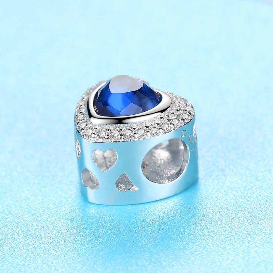 925 Стерлинговое серебро синий большой сверкающий кубический цирконий любовь в