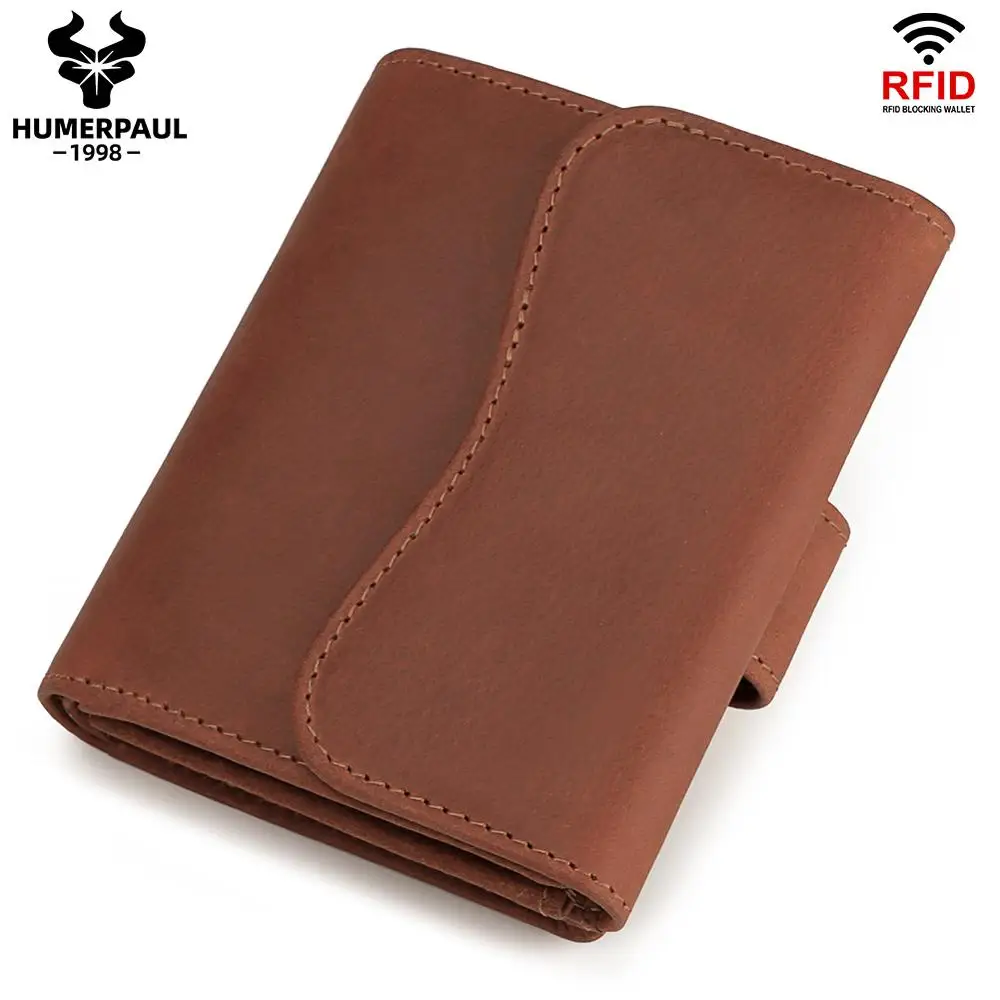 

2020 100% натуральная кожа Rfid бумажник для мужчин Crazy Horse кожа женские кошельки Портмоне роскошный Короткий Мужской кошелек для денег сумка высо...