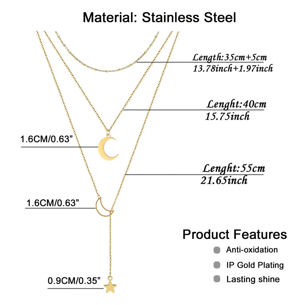 Женское многослойное ожерелье из нержавеющей стали цепочек с кулоном в форме