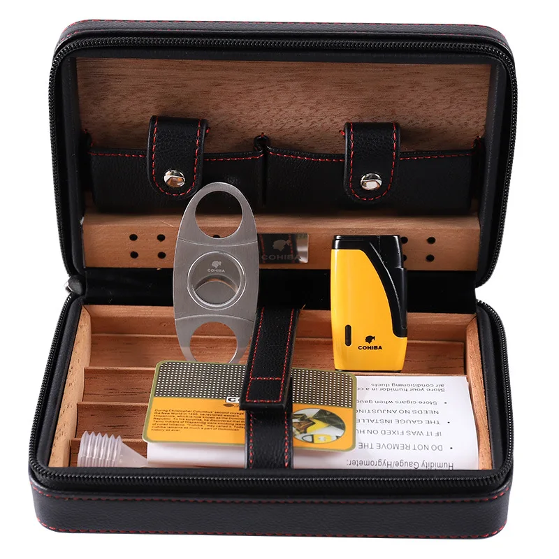 COHIBA кедрового дерева хьюмидор путешествия Портативный кожаный сигарный Чехол