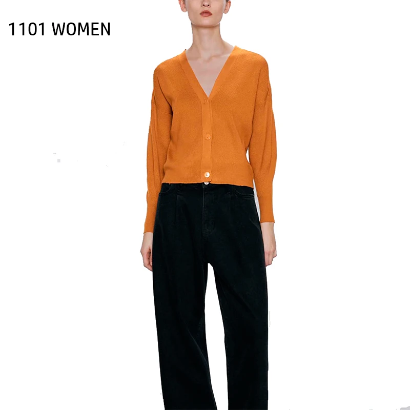 ZA новый весенний женский черный оранжевый белый серый однотонный вязаный свитер