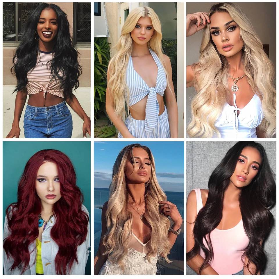 

Long Wavy Black Synthetic Wig Ombre Wigs for Women Platinum Blonde Red Color Natural Middle Part Doris Beauty