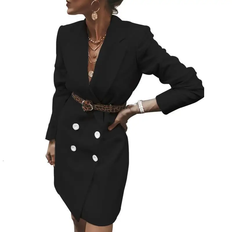 

2021 Spring and Autumn Women's Double-breasted Pocket Suit Dress Elegant Office Women's Fashion Casual Full Notched Blazers OL