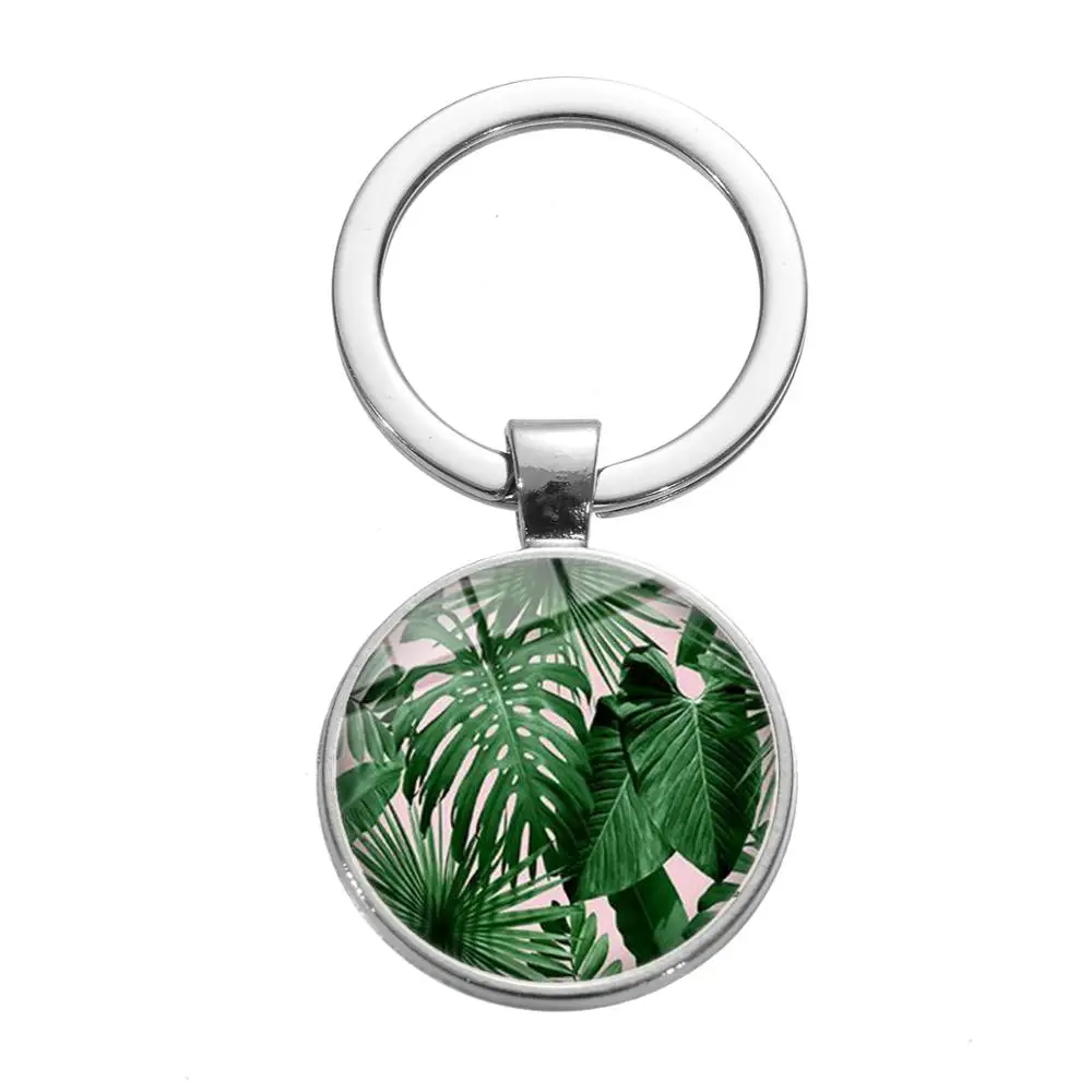 Фламинго зеленый брелоки растения пальмовых листьев Цветы и птицы