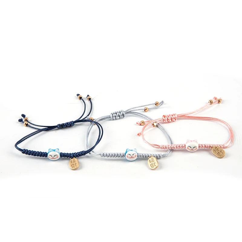 Браслет ручной работы с красочной веревкой счастливый кот для женщин Подарки на