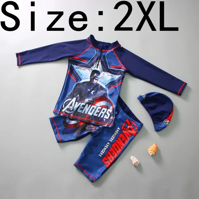 blue 2XL Новинка; купальный костюм для маленьких мальчиков+ шапочка; комплект из 3 предметов; милый синий купальный костюм; одежда для купания с героями мультфильмов для маленьких детей - Цвет: blue 2XL