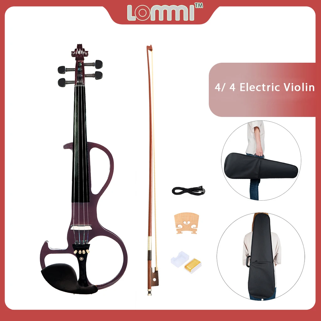 LOMMI Full Size 4/4 Bilateral Electric Violin Basswood Fiddle Stringed Instrument Case Fittings Audio Cable For Beginners