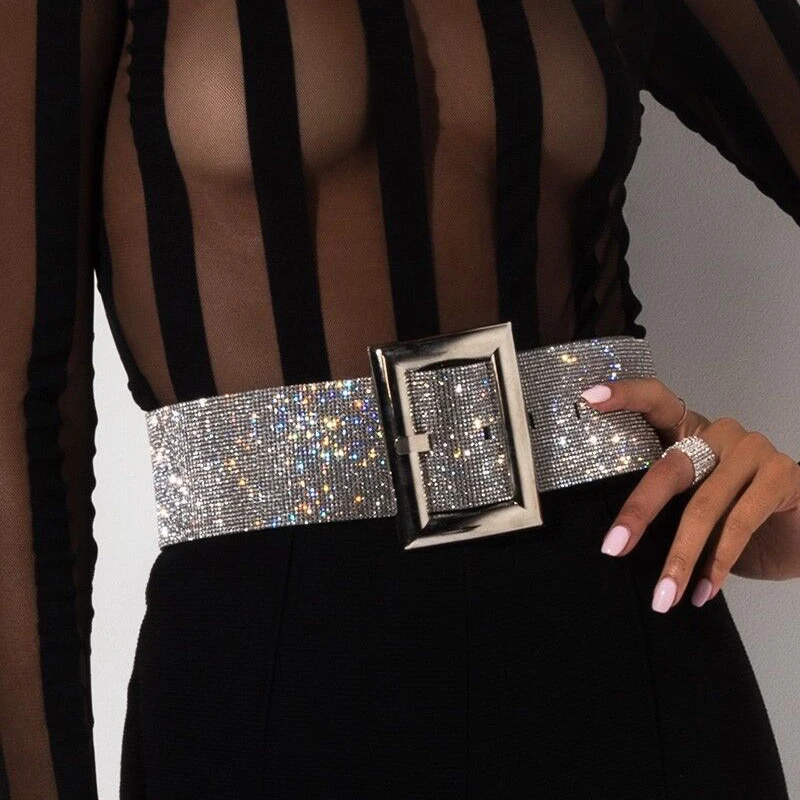 2019 вечерние Клубные женские пояс со стразами с квадратной пряжкой широкий