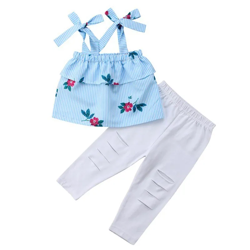 2pcs/set Parent-Child Set Summer Fashion Sweet Flower Pattern Tops Long Pants Concise Girl's 0-24M Newborn Baby Clothes | Мать и
