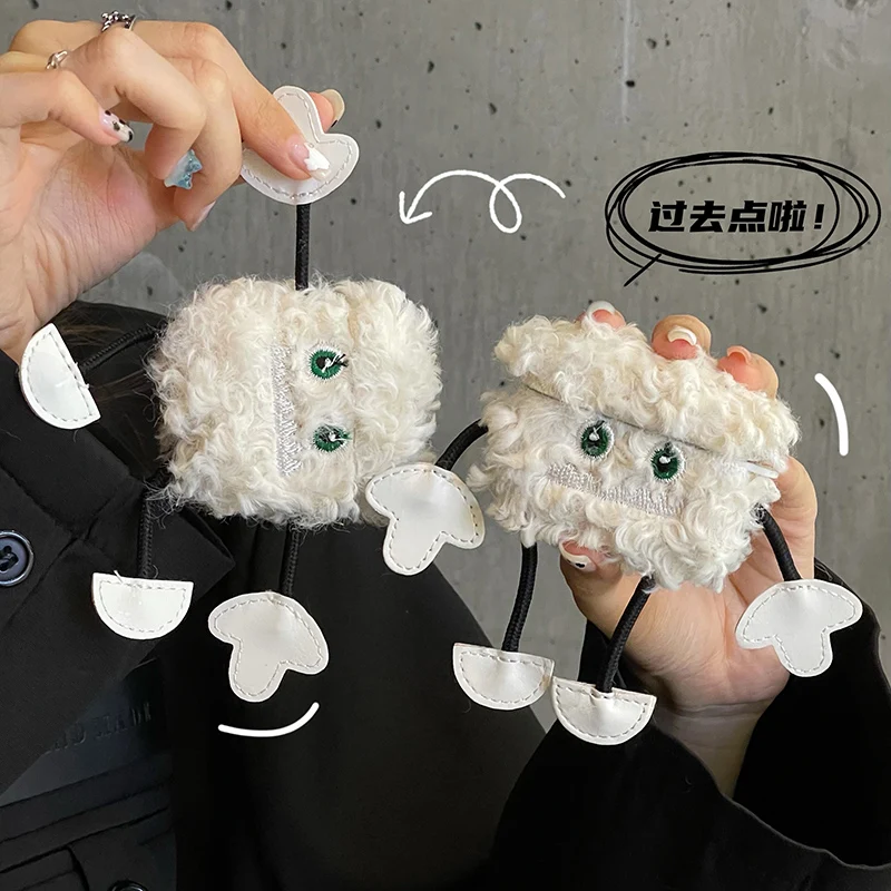Чистый белый плюшевый 3D чехол для наушников с маленькой овечкой AirPods 1 2 Пушистый
