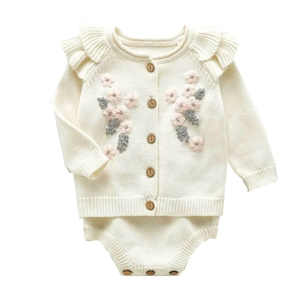 

Новый Цветочный белый комплект для девочек, розовый свитер с цветами + комбинезоны, комплект из 2 предметов, милый костюм принцессы для новор...