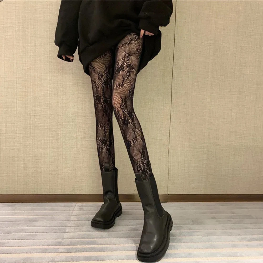 

Fashion Sexy Hollowed Out Lace Mesh Stockings Bottomed Pantyhose Mesh Nylon Tights Lingerie Skin Thigh High Waist Hosiery Tights