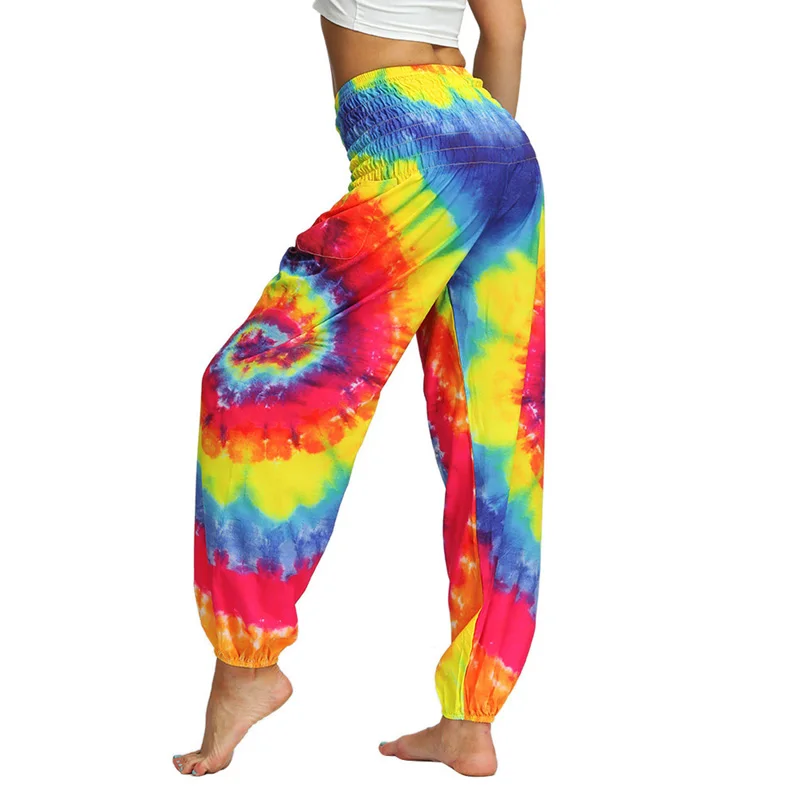 Для женщин штаны окрашенные Широкие летняя повседневная одежда в стиле Бохо