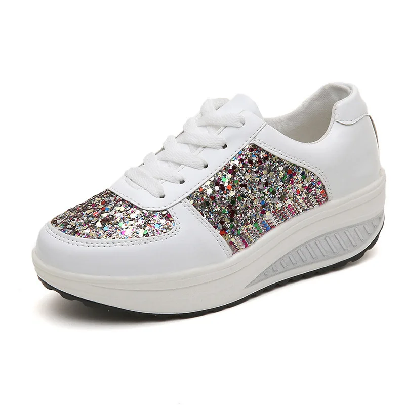 Кроссовки женские с блестками зеркальные для бега Повседневная модная обувь