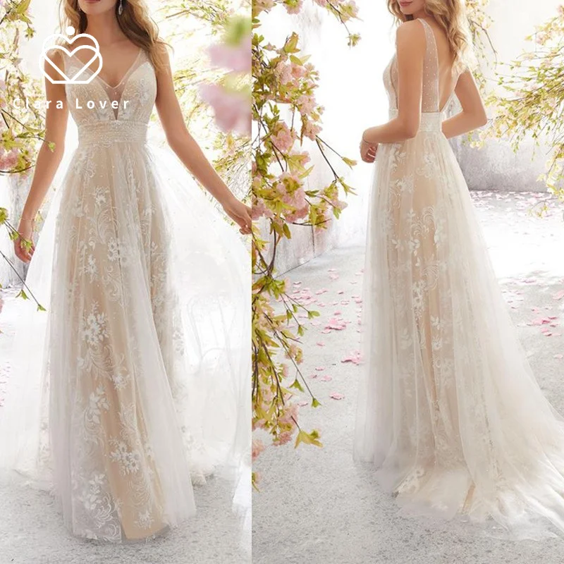 

Женское свадебное платье-Русалка, кружевное платье до пола без рукавов с V-образным вырезом, лето 2020