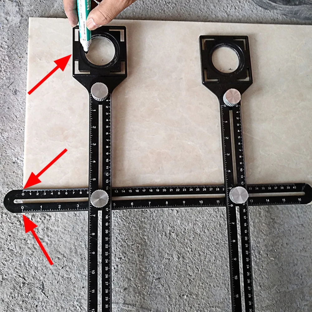 

Tile Hole Locator Multi-Function Masonry Glass Fixed Punch Angle Measuring Ruler Tile Hole Locator Adjustable Tool