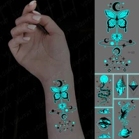 blue glow waterproof temporary tattoo stickers snake butterfly planet sun arm fake tatoo kids body art men women tato