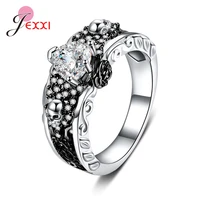 new arrival personality pure 925 sterling silver cool skull rose flower design big finger ring women punk statement jewelry