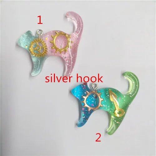 silver hook 12 шт смолы кошка плоская задняя серьга талисманы очень милый брелок подвески, ожерелья для украшения DIY - Окраска металла: silver hook