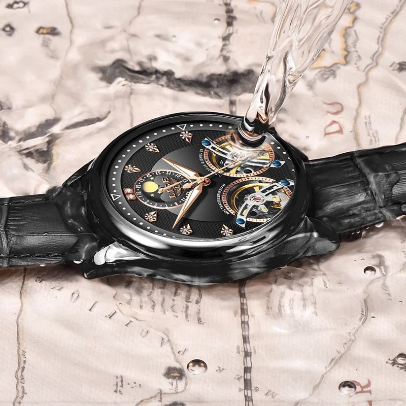 Reloj LIGE Мужские механические часы Tourbillon Роскошные модные брендовые кожаные