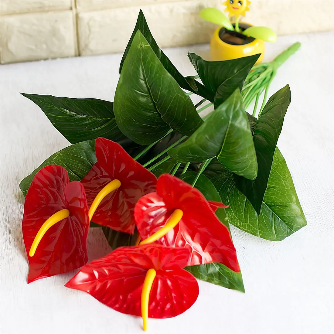 Искусственные цветы в горшке Anthurium 2 szies 12/18 комнатные Зеленые искусственные для