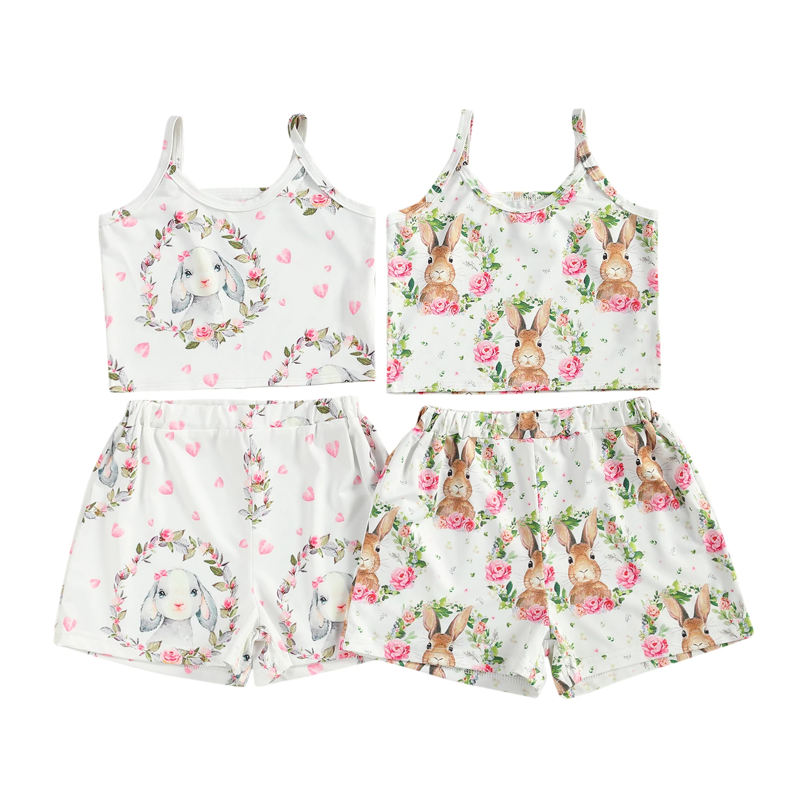 

Пасха От 1 до 5 лет для маленьких девочек, комплект из двух предметов, с рисунком кролика с цветочным принтом платье на бретелях одинаковые шо...