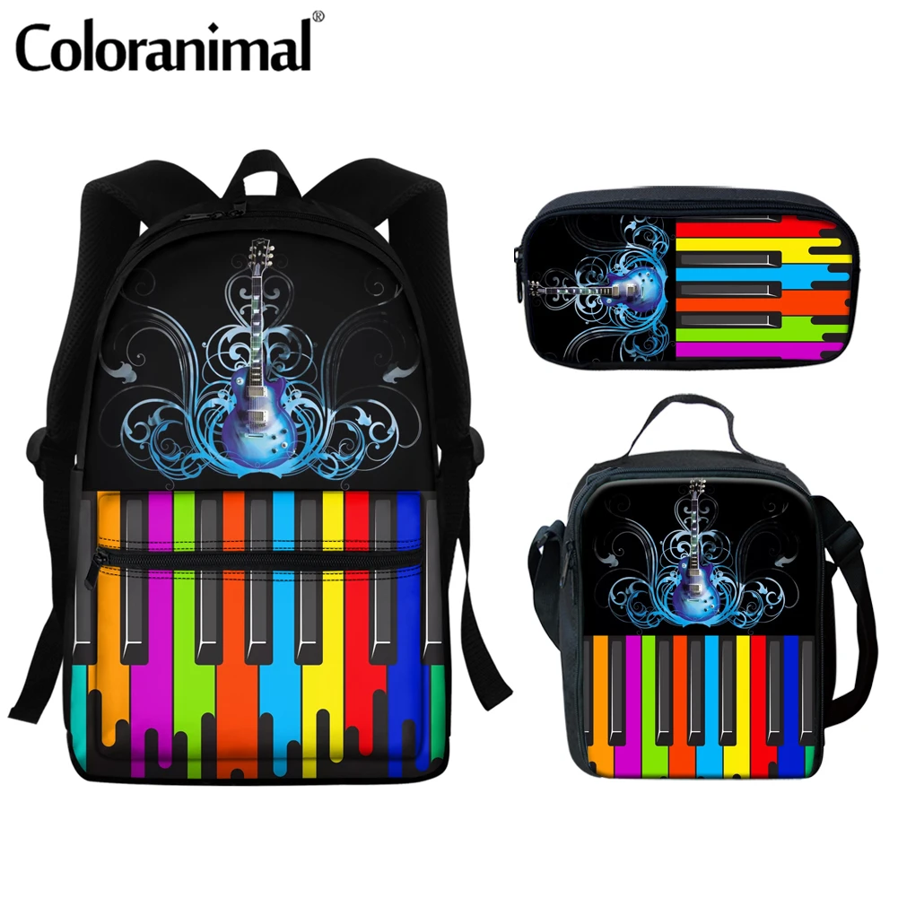 

Coloranimal Fashion Music Guitar Design School Bags Kpop Backpacks Rainbow Keyboard Scool Bag Set For Teenger Girls Book Satchel