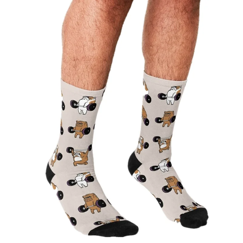 

2021 Funny Men's socks Olympic lifting panda Pattern Printed hip hop Men Happy Socks cute boys street style Crazy Socks for men