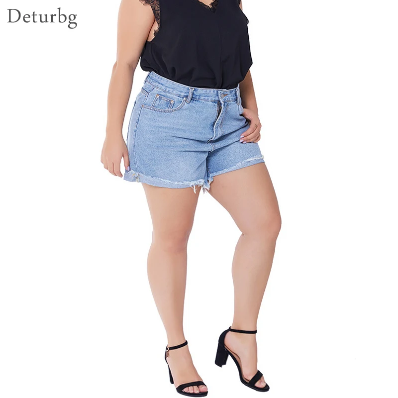 

XXXL Womens Plus Size Denim Shorts Female Casual Big Size High Waistd Hemming Jeans Short Biker Shorts femme 2020 Autumn PA63