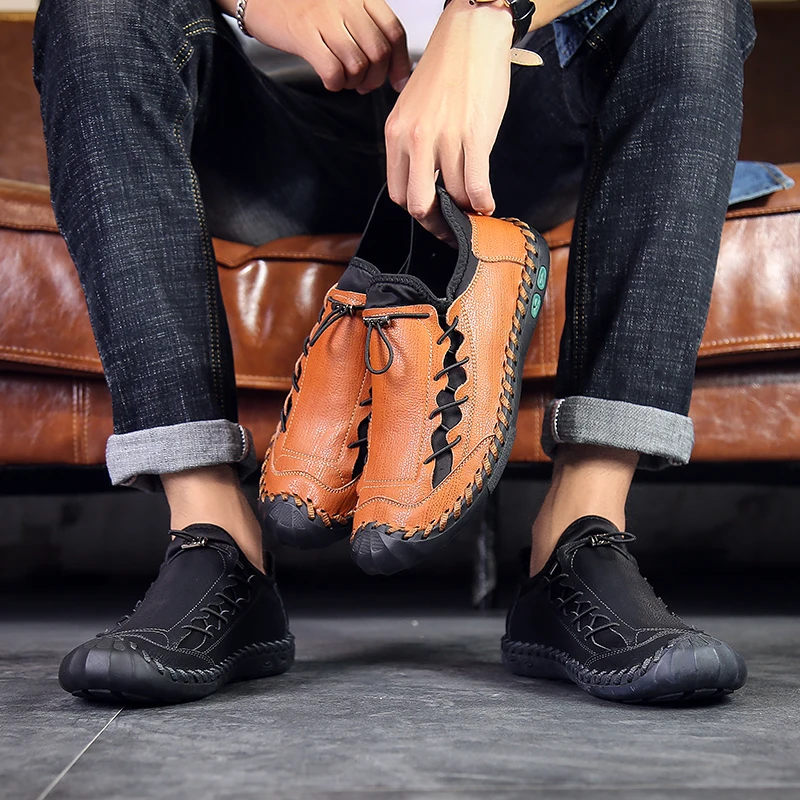 New Men Genuine Leather Casual Shoes Comfortable Loafers Quality Split Flat Hot Sale Moccasins | Обувь