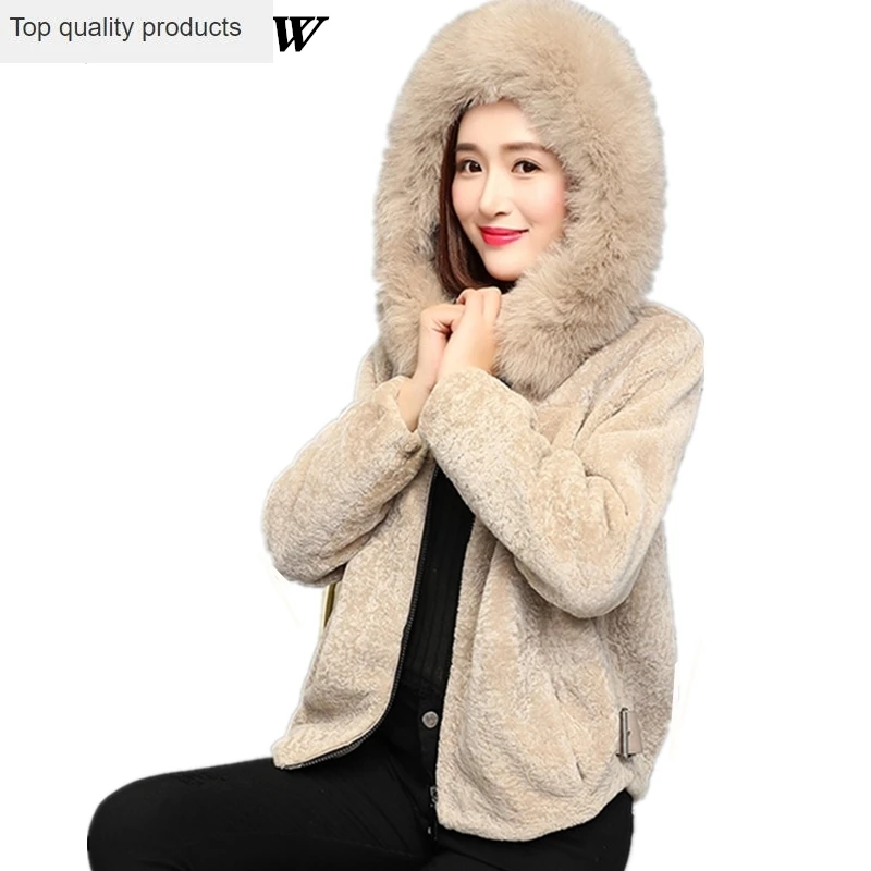 New Autumn 2023 Winter Women Fur Coat Lamb Hair Thick Fox Fur Collar Sheep Sheared Jacket Fashion Solid Loose Short Coats CW187