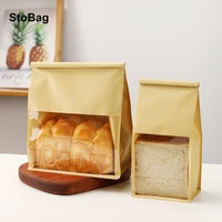 stobag 50pcs whitekraft toast bread packaging bags for bakery party handmade breakfast takeaway with clear window avoid oil